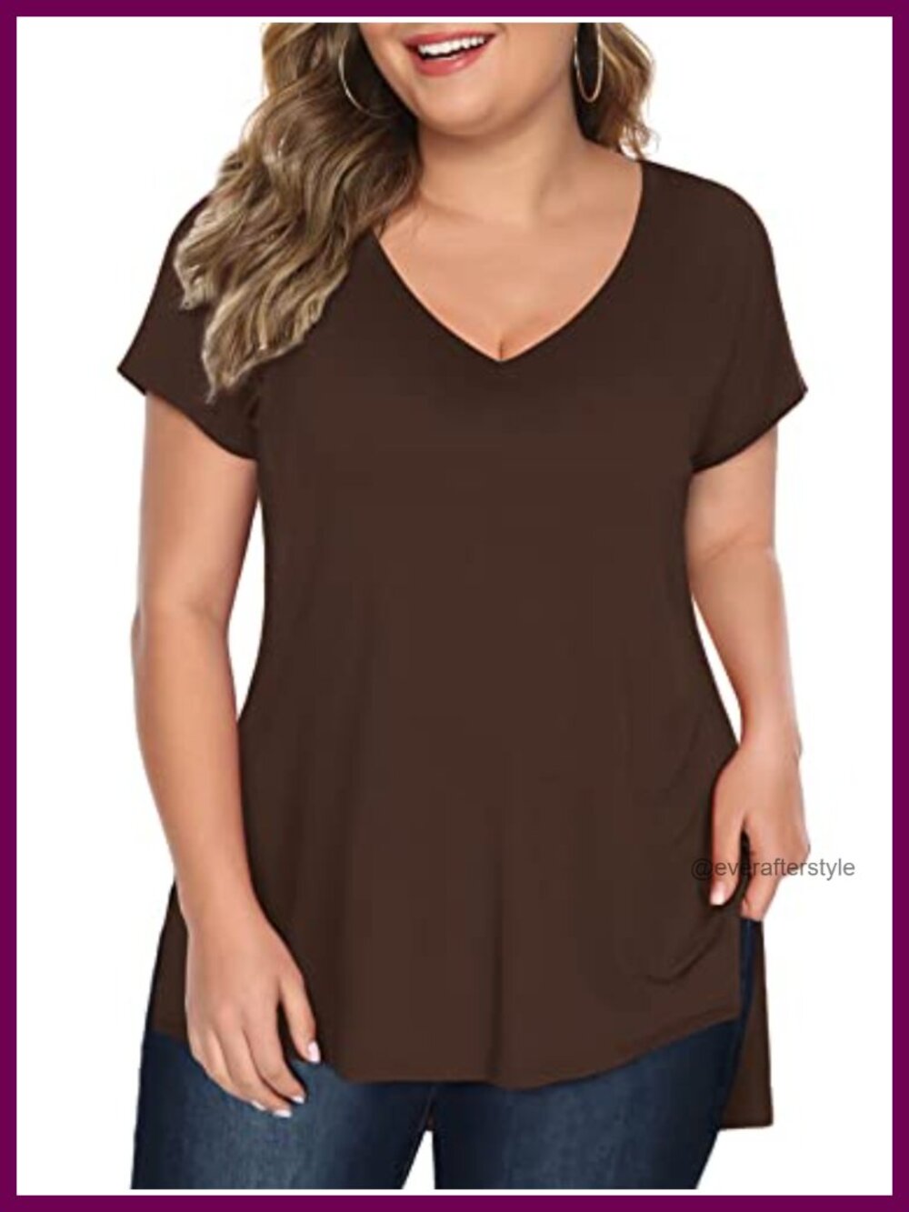 Plus Size V Neck Tunic Tee Loose Fit High Low Hem Casual T Shirt